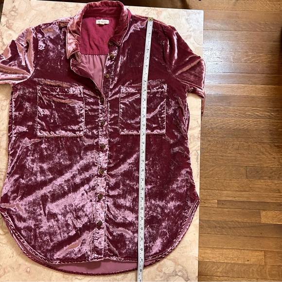 Pilcro Anthropologie Relaxed Velvet Button Down Pink Mauve Shirt Size Small - Picture 10 of 13